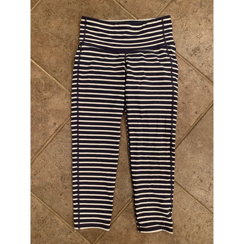 Athleta XXS Chaturanga Capri Tights Crop Yoga Blue & White Stripe Stretch